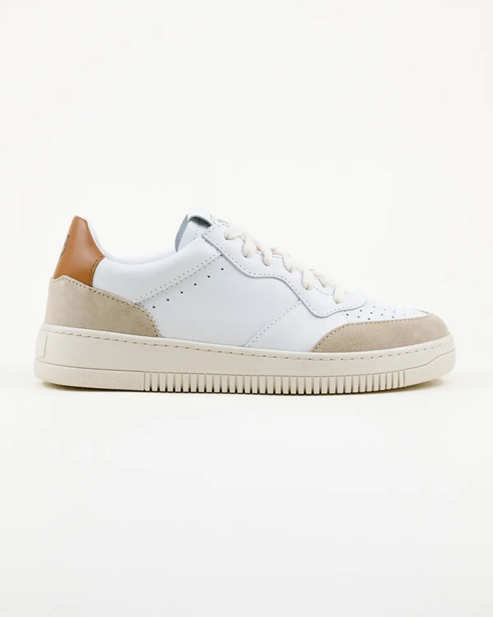 SNEAKERS PAOLO TOMAIA BIANCA, INSERTI CROSTA E PELLE COLOR COGNAC