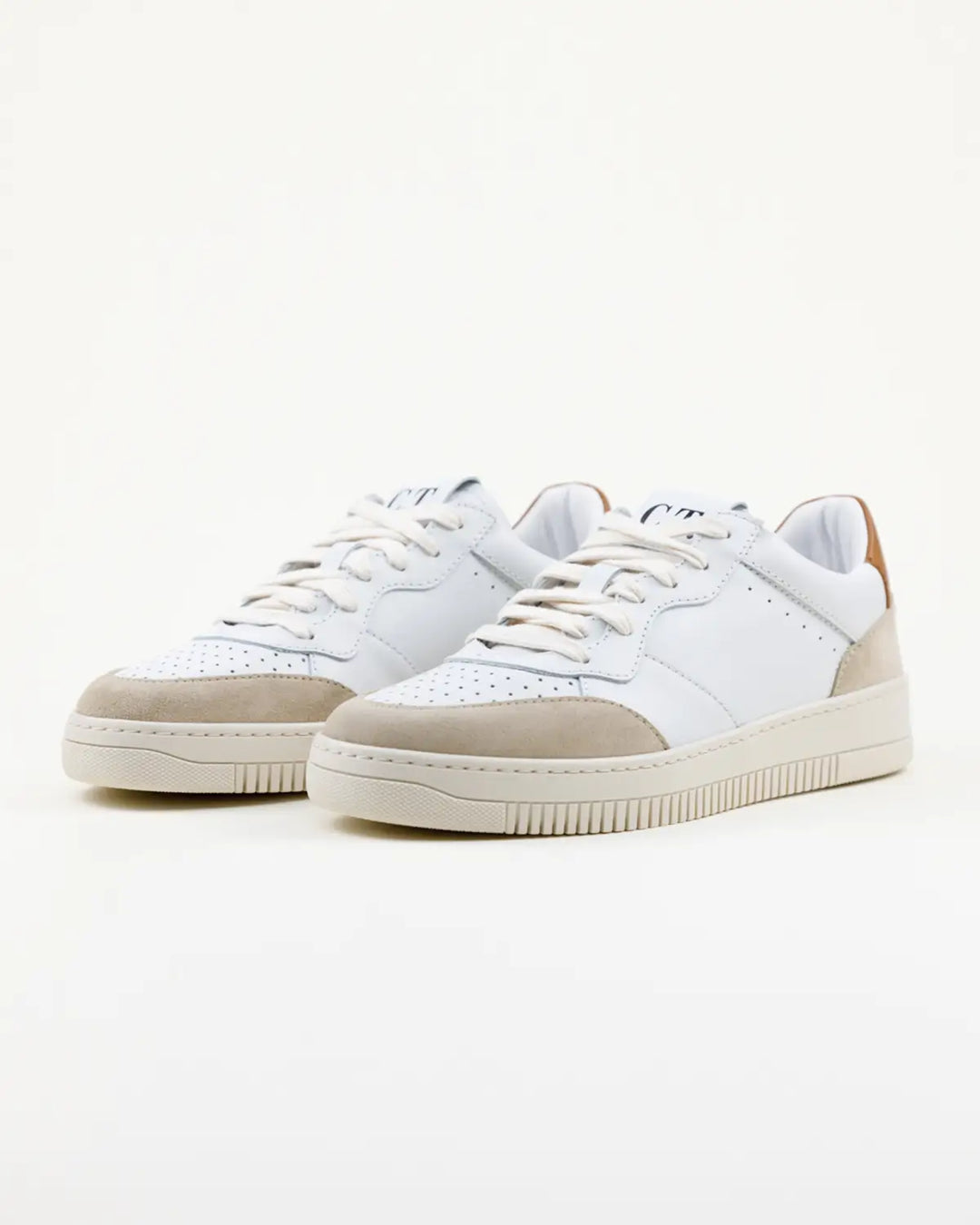SNEAKERS PAOLO TOMAIA BIANCA, INSERTI CROSTA E PELLE COLOR COGNAC