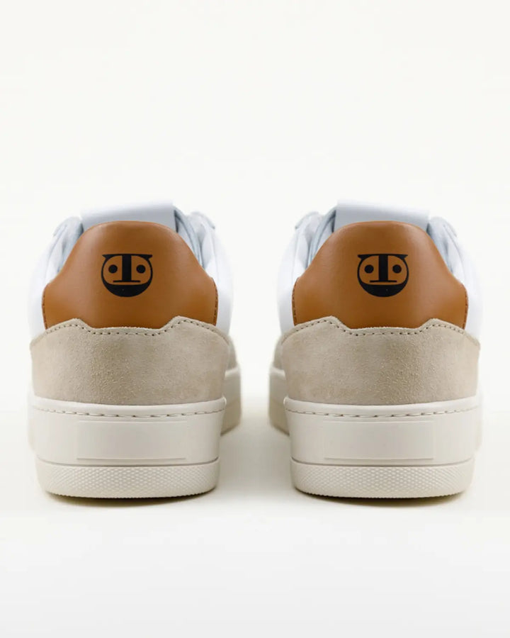 SNEAKERS PAOLO TOMAIA BIANCA, INSERTI CROSTA E PELLE COLOR COGNAC