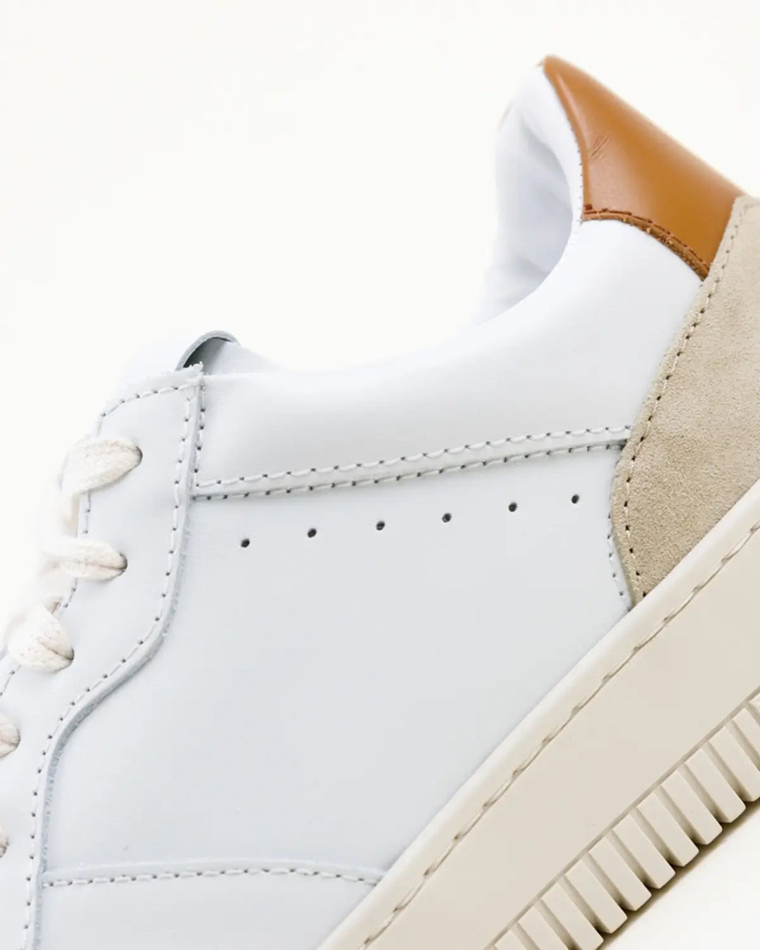 SNEAKERS PAOLO TOMAIA BIANCA, INSERTI CROSTA E PELLE COLOR COGNAC
