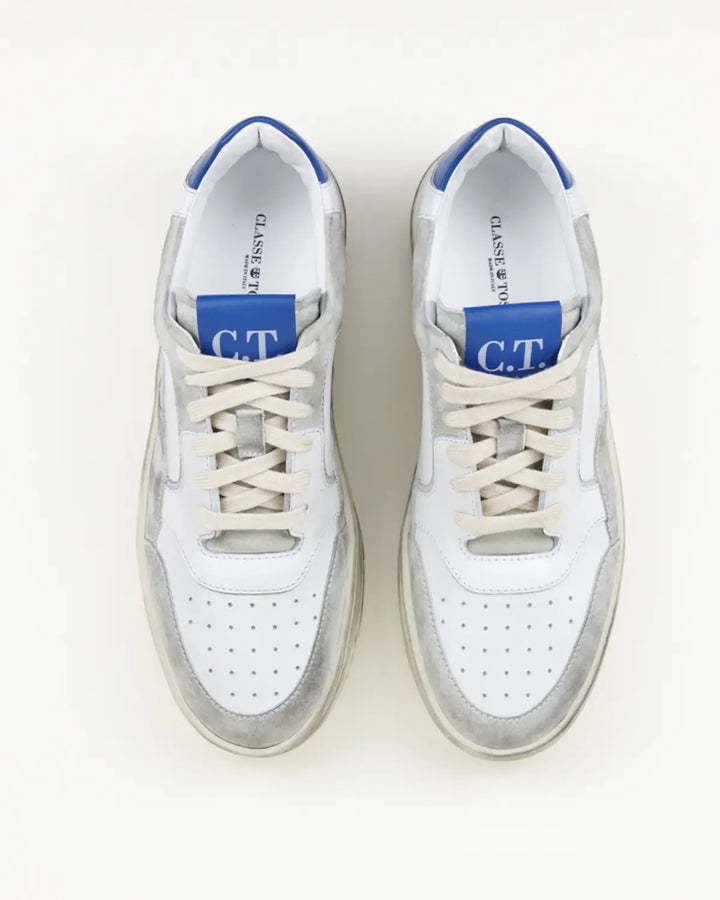 SNEAKERS NICO TOMAIA BIANCA, CROSTA VINTAGE ED INSERTO BLU