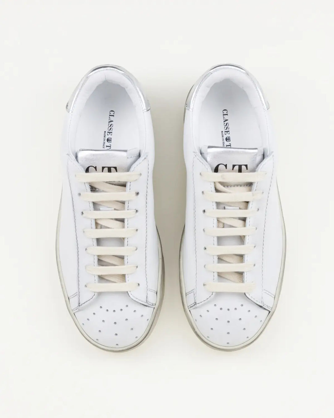 SNEAKERS GINA TOMAIA BIANCA VINTAGE INSERTI ARGENTO