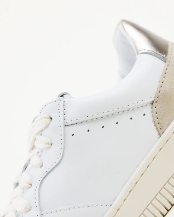 GRAZIA SNEAKERS WHITE UPPER, CRUST AND GOLD LEATHER INSERTS