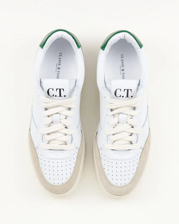 PAOLO SNEAKERS WHITE UPPER, CRUST AND LEATHER INSERTS GREEN COLOR