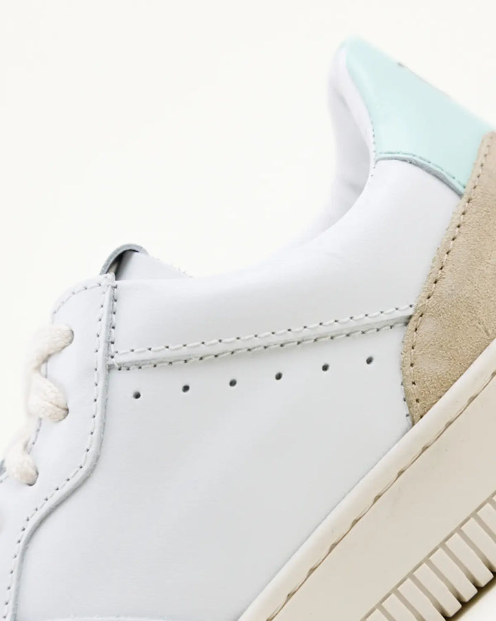 GRAZIA SNEAKERS WHITE UPPER, CRUST AND LEATHER INSERTS MINT COLOR